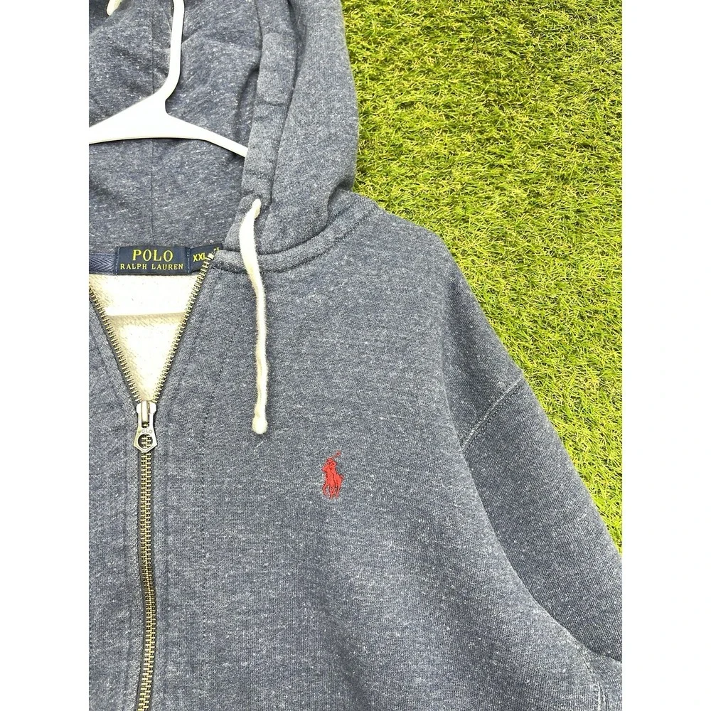 Polo Ralph Lauren Rugby Hoodie Mens 2XL Blue Heavyweight Fleece Zip Up Sport Y2K